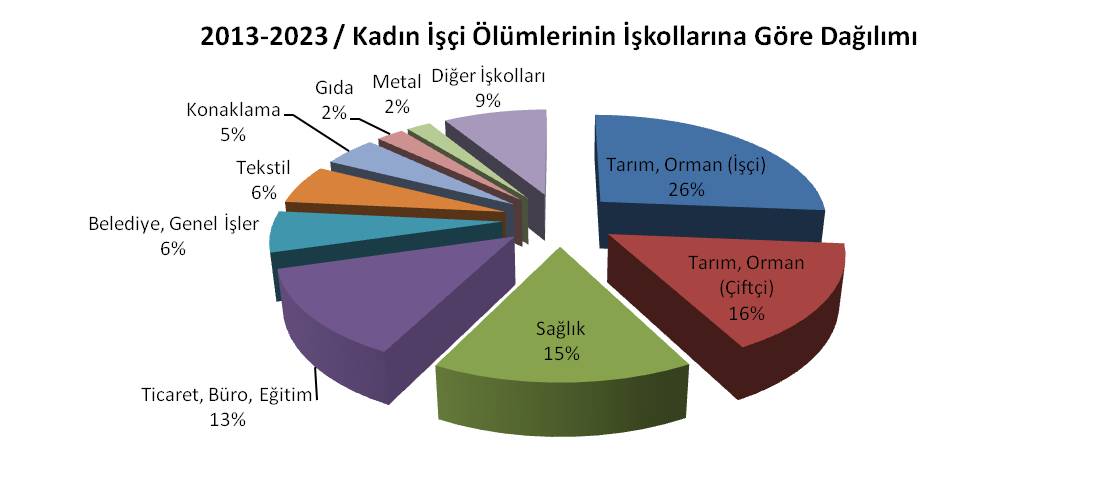 Kadın işçi ölümlerinin iş kollarına göre dağılımı